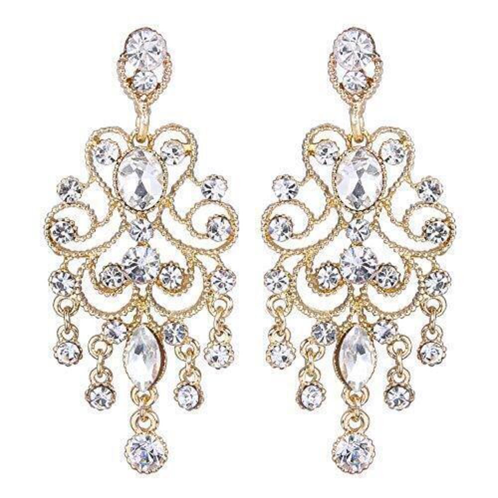 5614 Wedding Bridal Dangle Earrings Vintage Style Crystal Drop Hollow